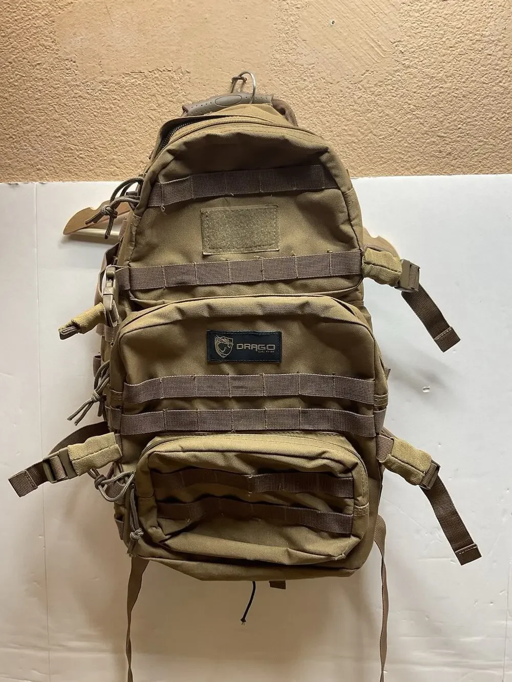Drago Gear Tan Tactical Backpack Nylon Webbing Adjustable Straps Padded Back
